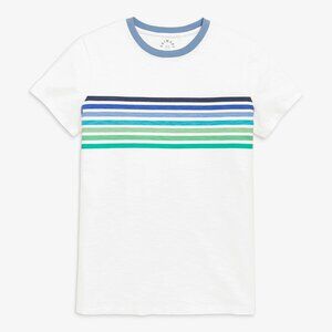 NWT Primary Blue Green Striped Banner Tee Women's XS White Short Sleeve T-Shirt